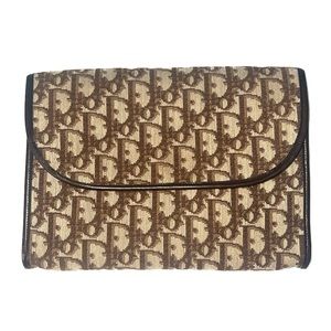 Dior Vintage Kiss-Lock Small Clutch Brown Trotter Jacquard Canvas Crossbody  Bag